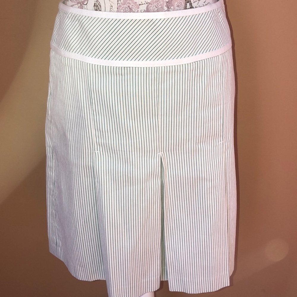 Loft Green Striped Pleated Seersucker Skirt 8